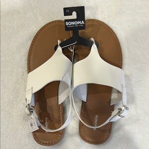 Sonoma White and Brown Sandals with Ankle Strap and Adjustable Buckle, new